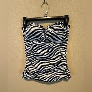 Tommy Bahama Black, Blue and White Zebra Print Tankini Top Adjustable Strap NWOT